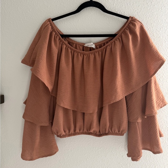 Saints & Hearts Tops - Elegant Brown Off-Shoulder Women's Top